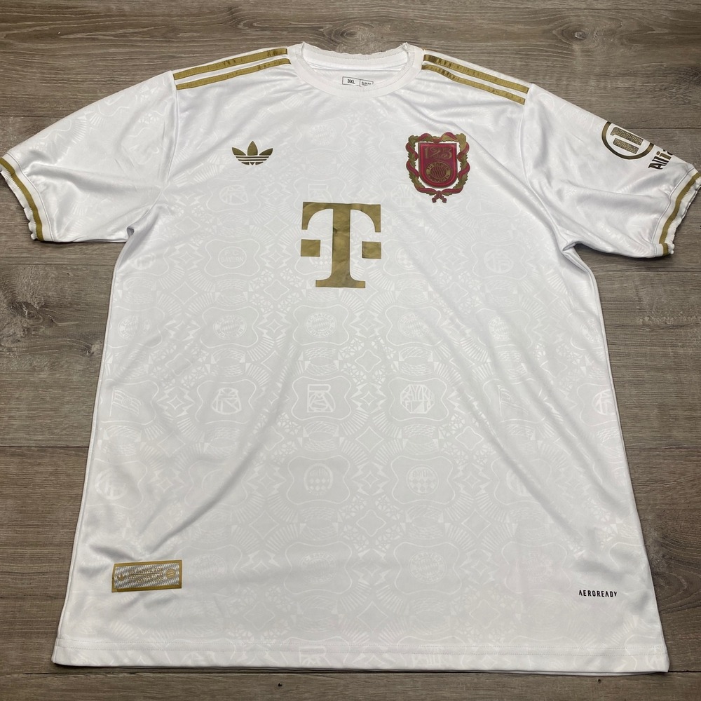 Adidas Bayern Munich 125th Anniversary Jersey Mens 3XL White‎ Gold Soccer Shirt